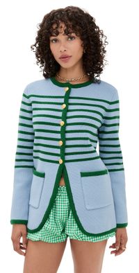 English Factory Knit Striped Sweater Cardigan Black/Cream XS