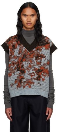 Serapis Brown & Blue V-Neck Vest