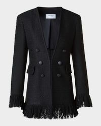 Double-Breasted Illusion Boucle Tweed Fringed Jacket