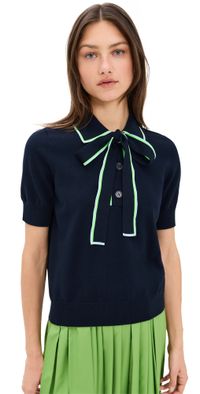 ESSENTIEL ANTWERP Hight Polo with A Bow Dark Sapphire XS