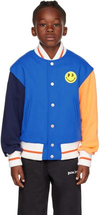 Palm Angels Kids Blue Bear Bomber Jacket