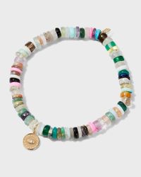 6mm Rainbow Heishi Bracelet with Marquise Eye Coin Charm