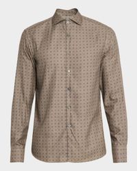 Men's Cotton and Lyocell Geometric-Print Sport Shirt