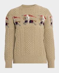 Men's EKD Aran Knit Wool Crewneck Sweater