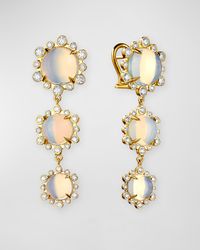 18K Mogul Hex Omega Back Earrings with Moon Quartz and Diamonds