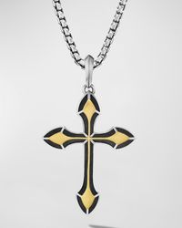 Men's Gothic Cross Pendant in Silver and 18K Gold, 27.5mm
