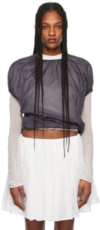 AMOMENTO Navy Volume Shirring Blouse