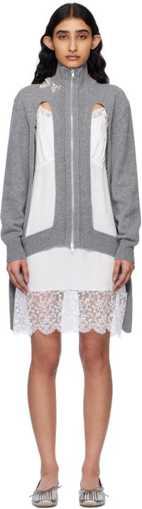 Simone Rocha Cardigan à glissière vert à appliqué floral à ornements facettés