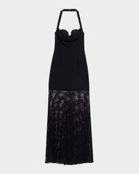 Milena Pleated Floral Lace Halter Gown