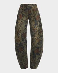 Floral Barrel-Leg Jeans