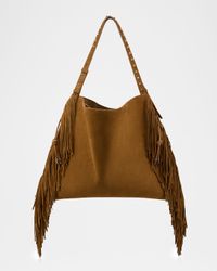 Baggy Fringed Tote Bag in Suede