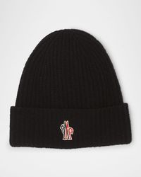 Kid's Rib-Knit Wool Logo-Patch Beanie