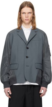 sacai Blue Suiting Bonding Mix Blazer