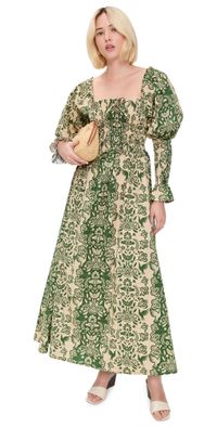 The Lulo Project The Honor Dress Green Folk Paisley XS