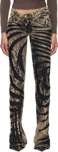 Masha Popova Beige & Black Asymmetric Ripple Skinny Jeans