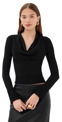 SIMKHAI Natia Cowl Neck Top Black L
