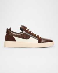 Men's Croc-Effect and Suede Zip-Up Sneakers