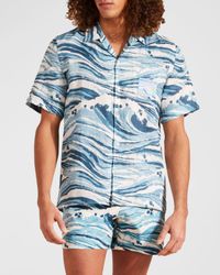 x Maison Kitsune Men's Wave Linen Shirt