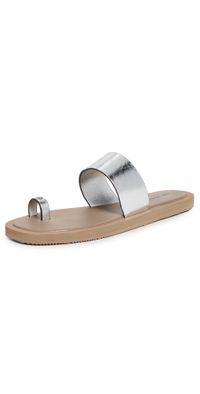 Tory Burch Toe Ring Flip Flops Silver/Chanterelle Mushroom 8