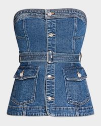 Cyan Belted Denim Bustier Top