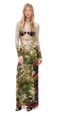 alice + olivia Delora Long Sleeve Crew Neck Maxi Dress Forbidden Forest 12