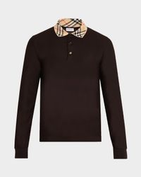 Men's Slim Cotton Check-Collar Long-Sleeve Polo Shirt