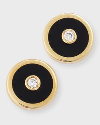 14k Yellow Gold Mini Onyx Compass Stud Earrings