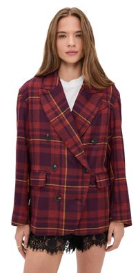 Free People Dean Double Breasted Blazer Plum Combo S