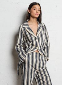 Diega - Veste de tailleur rayée en coton et en lin mélangés - Taille L - Blanc