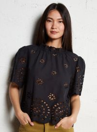 Bellerose - Top Col Volanté en coton - Taille 40 - Noir