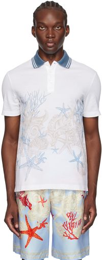 Versace Polo blanc à motif Barocco Sea