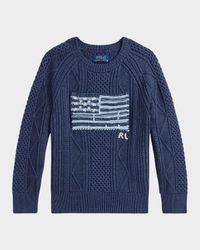 Boy's Cotton Faded Flag Sweater, Size 2-7