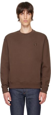 Maison Kitsuné Pull molletonné brun à écusson à logo de renard