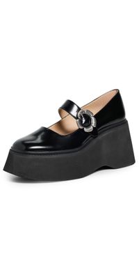 Coach Tea Rose Platform Mary Jane Flats Black 6.5