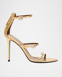 Metallic Leather Ankle-Strap Sandals