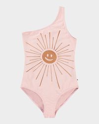 Girl's Nai Happy Face One Shoulder Swimsuit, Size 8-12