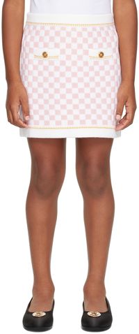 Versace Kids White & Pink Check Medusa Skirt