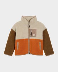 Boy's Color-Blocked Teddy Fleece Zip Jacket, Size 4-6