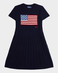 Girl's American Flag Cashmere Cable Knit Dress, Size S-XL