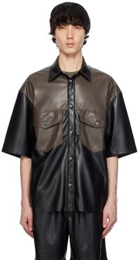 Nanushka Black & Brown Mance Vegan Leather Shirt