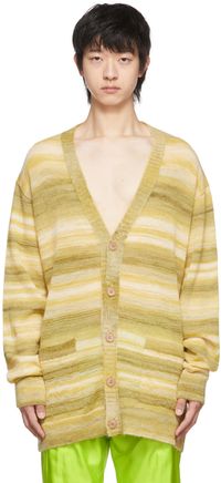 Dries Van Noten Yellow Mohair Stripe Cardigan