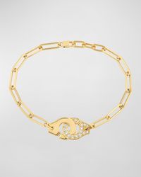 Yellow Gold Menottes R12 Large Bracelet with One Side of Diamonds