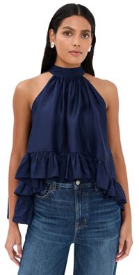 Azeeza Plath Silk Top Navy XS