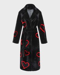Reversible Heart Lamb Shearling Coat With Belt