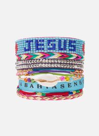 Hipanema - Bracelet multiliens avec fermoir aimanté en perles - Taille L - Doré
