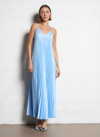 Imperial - Robe midi Col V plissée satinée - Taille M - Bleu