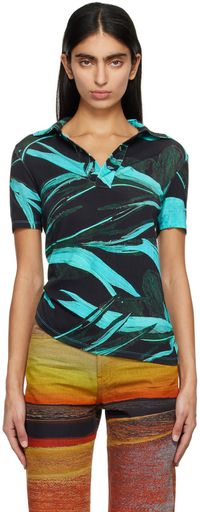 Louisa Ballou Black & Blue Printed Polo