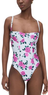 Good American Satin Square Neck Swimsuit Vintage Rose 5XL