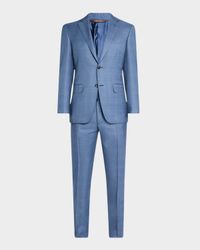 Men's Wool-Silk Windowpane Suit