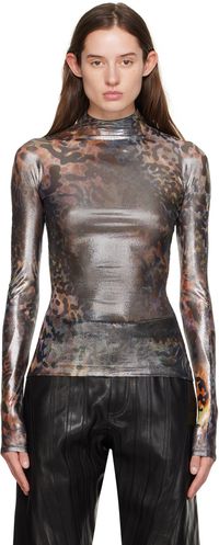 Mugler Silver Printed Long Sleeve T-Shirt